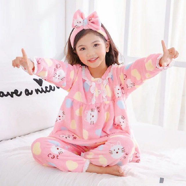 Pijamas de estilo princesa para niñas, conjunto de ropa de dormir de lana de Coral, ropa de dormir de franela cálida de invierno, traje de Navidad, 3-12 años