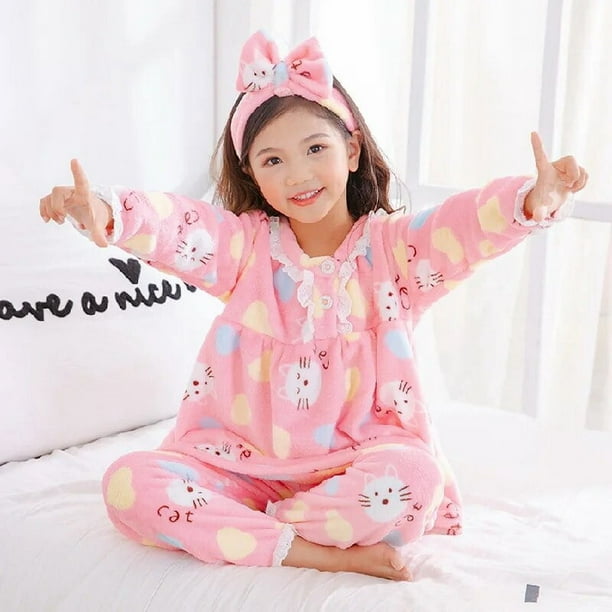 Pijamas de estilo princesa para niñas, conjunto de ropa de dormir de lana de Coral, ropa de dormir de franela cálida de invierno, traje de Navidad, 3-12 años