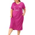 thumbnail image 1 of Women's Plus Size Nightgown Cat Print with Pocket Sleep Dress Sleepwear Fuchs4X, 1 of 5