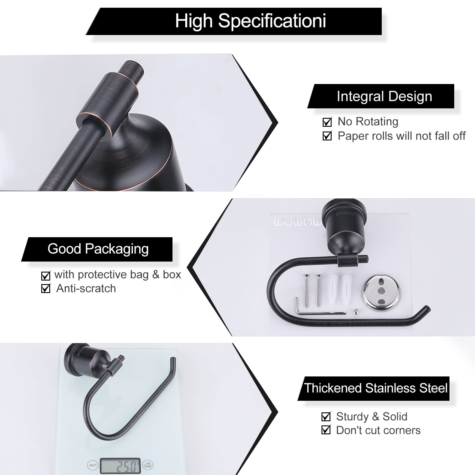 WOWOW Oil Rubbed Bronze Toilet Paper Holder Wall Mount , 304 Stainless Steel Holders for Bathrooms