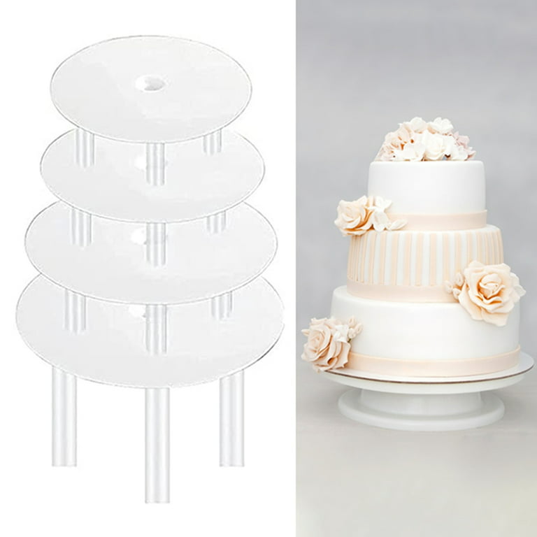 Suxgumoe Cake Tier Stacking kit, 4 Pcs White Reusable Separator Plates for  4, 6, 8, 10, Inch Tiered Cakes and 12 Cake Stacking Dowels Rods for Tiered