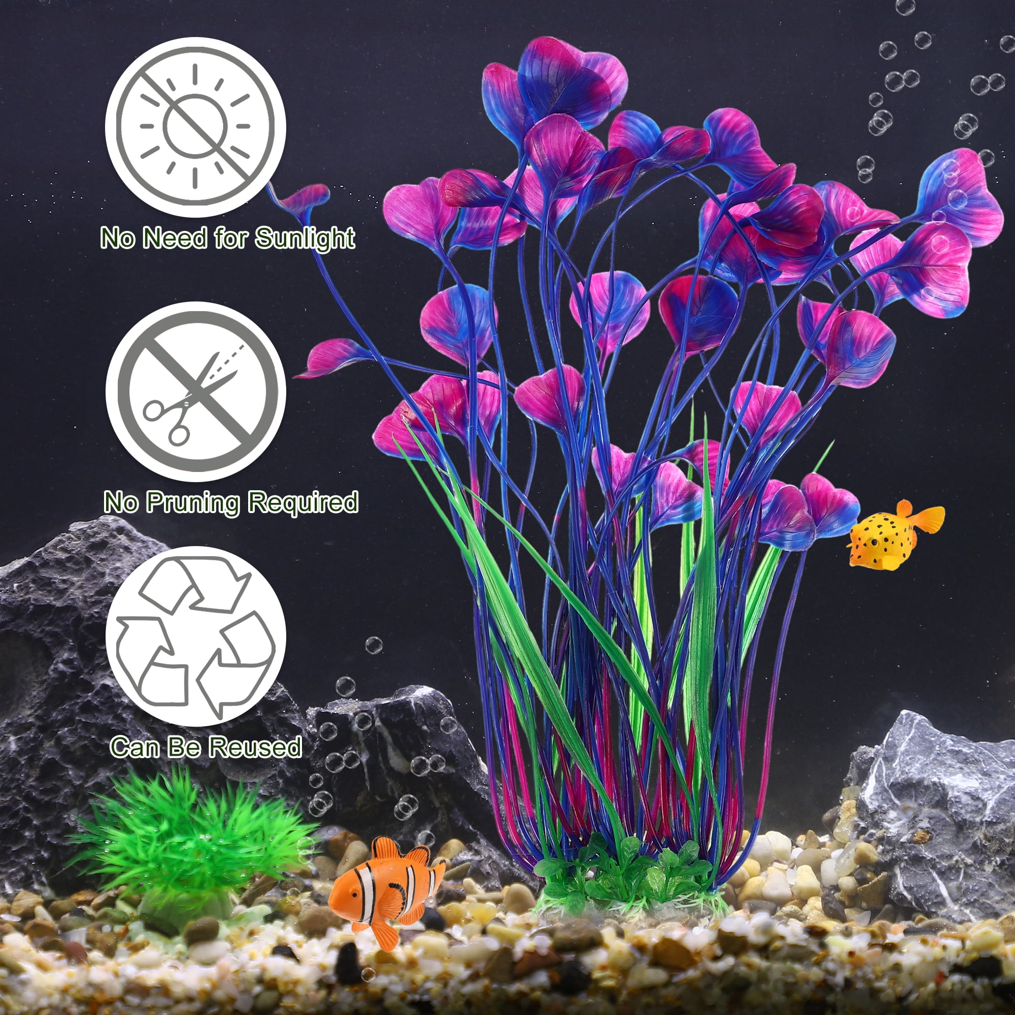 Unique Bargains 2pcs Large Aquarium Plastic Plants Tall Aquarium Plants for Fish Tanks Decor 20.47" Height Purple Green