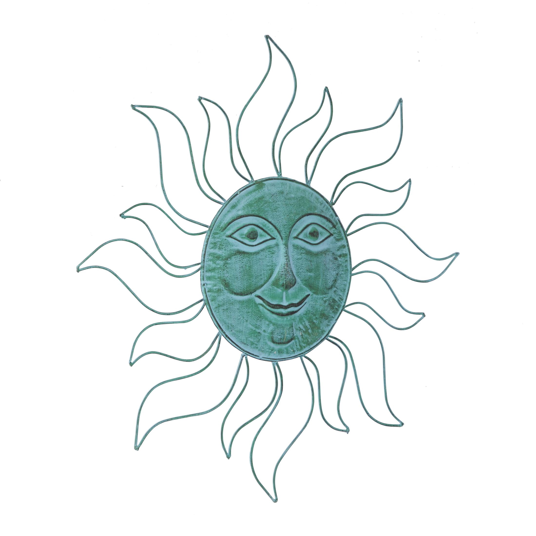 DecMode Teal Metal Indoor Outdoor Sun Wall Decor with Wire Frame