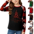 thumbnail image 2 of gcong Christmas Shirts for Girls Xmas Tree Print Raglan Long Sleeve Loose Shirts Crew Neck Tops Baggy Snowflake Blouse Size 3-12 Years, 2 of 5