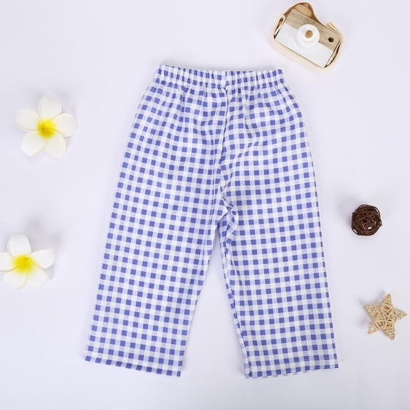 Boys Pants Summer Plaid Cropped Loose Casual Trousers