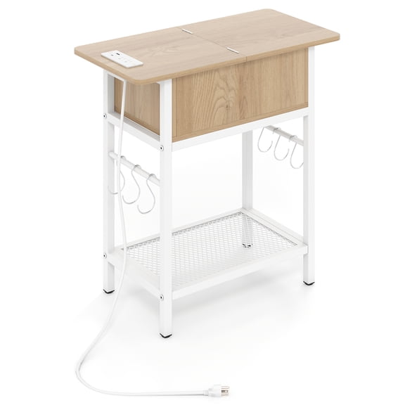Giantex End Table w/Charging Station, Sofa Side Table w/Storage Shelf for Small Space, Natural