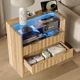 thumbnail image 6 of 31" LED Night Stand with Charging Station & 3 Drawers, Fluted Bedside Table with Glass Top and Open Shelf, Large Storage End Table for Bedroom, Office, Living Room, Oak, 6 of 7