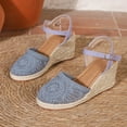 thumbnail image 4 of Espadrilles for Women Knitted Closed Toe Ankle Strap Gladiator Wedge Sandals Breathable Hollow out Casual Thick Sole High Heels Blue Size 9, 4 of 6