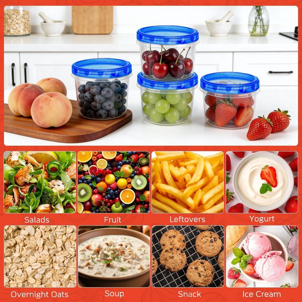10 Pack 17oz Reusable Freezer Storage Containers with Twist Top Lids Airtight, Clear Plastic Food Storage Meal Prep Containers for Leftover Lunch Fruit Salad Oats, Small Soup Container Microwave Safe