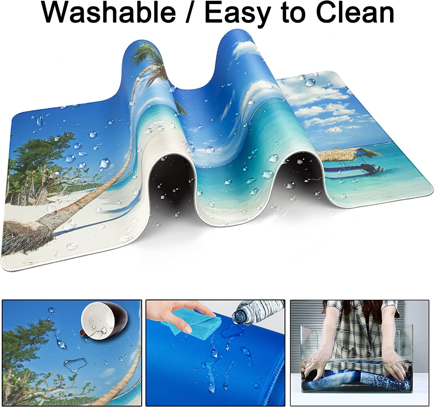 Desk Mat,Large Mouse Pad 35''×15.6'' XXL Extended Gaming Mouse Pad Mat with Non-Slip Base Stitched Eges Mousepad for Computer,Office,Keyboard and Laptop - Palm Sea