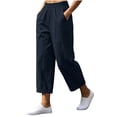 thumbnail image 3 of Cotton Linen Capri Pants for Women Elastic Waisted Straight Leg Pull On Capris with Pockets, 3 of 8