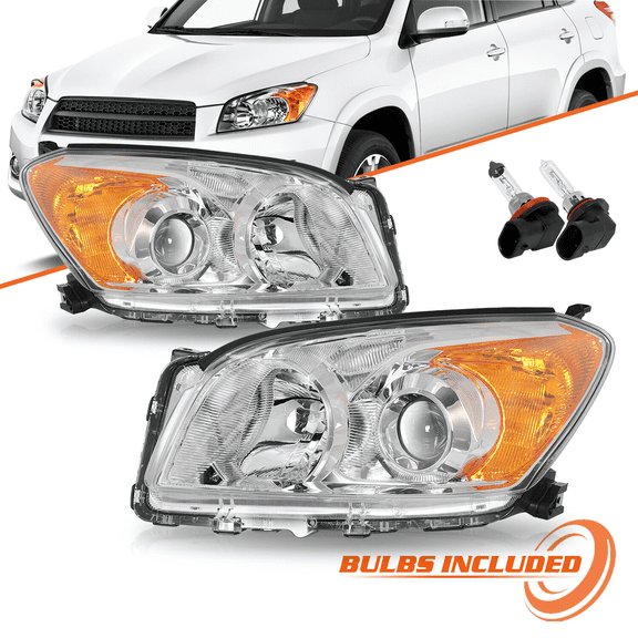 Top Gear Motors Headlight Assembly Pair with Bulbs for 2009–2012 Toyota RAV4 Halogen Chrome