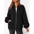 thumbnail image 6 of Women'S Fall Fashion Oversized Sweatshirt Jackets with Zipper Casual Long Sleeve Outerwear Winter Outfits Black M, 6 of 9