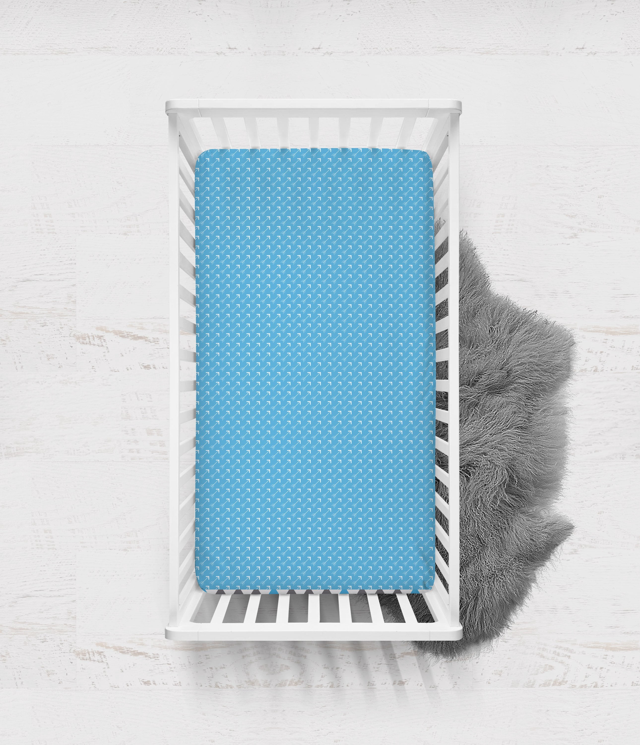 Crib or Toddler Bed Fitted Sheet 100% Cotton Percale, Woodlands Aqua/Navy/Grey