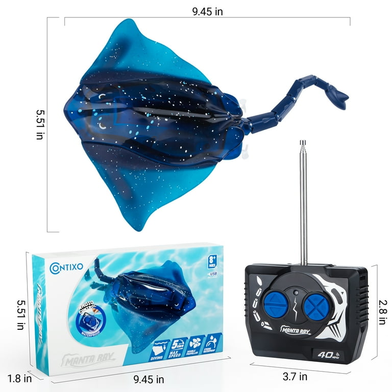 Contixo RC Stingray Toy, Waterproof Remote Control Fish, LED