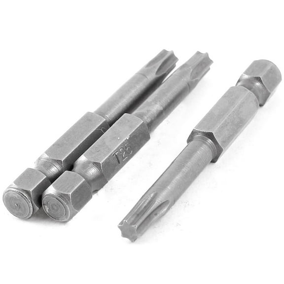 Unique Bargains Metal T25 6.3mm Hex Shank 4.3mm Head Magnetic Tip Torx Screwdriver Bits Gray 3 Pcs