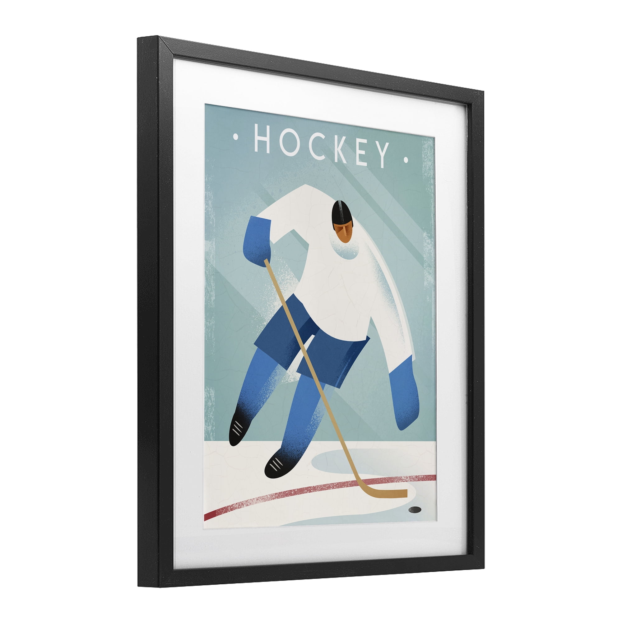 Stupell Industries Vintage Hockey Player Black Framed Print Under Glass, design by Martin Wickstrom