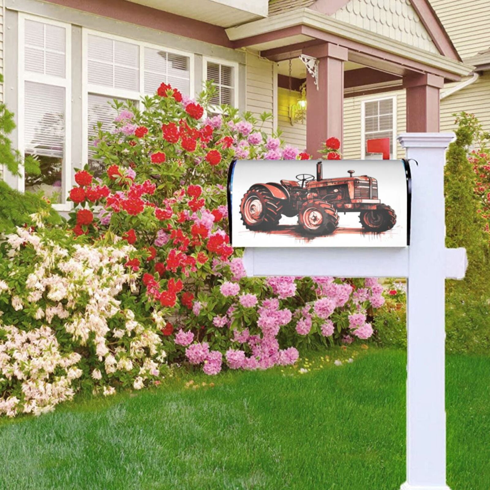 Logiee Farm Tractor Print Post Letter Box Wrap Decor, Mailbox Cover Suitable for Standard Mailbox and Large Size Mailbox,Outdoor Yard Decoration-21x18 in