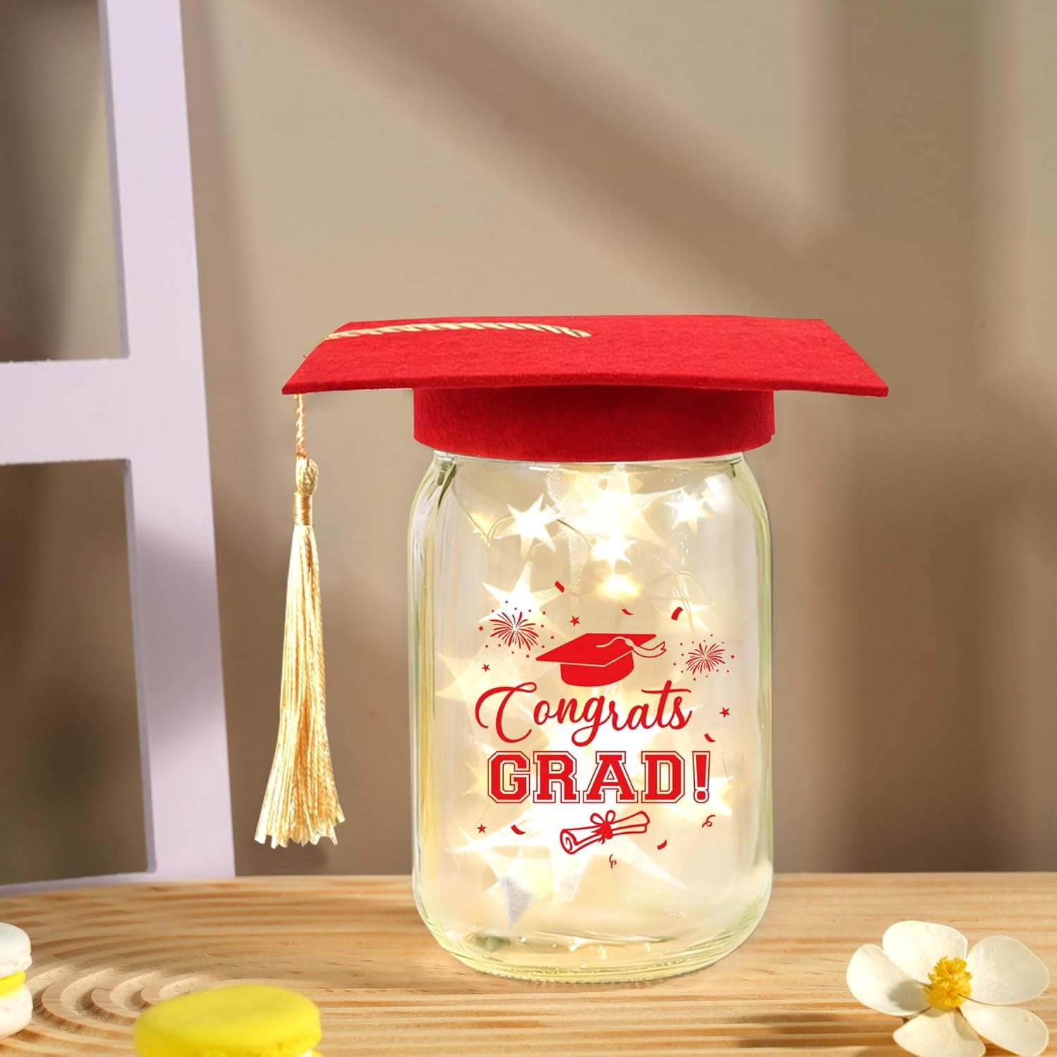 6 Sets 2026 Graduation Centerpieces for Tables, Glowing Mason Jar Centerpieces with Graduation Caps, Glowing Money Jars for College High School Congrats Grad Party Decor Supplies