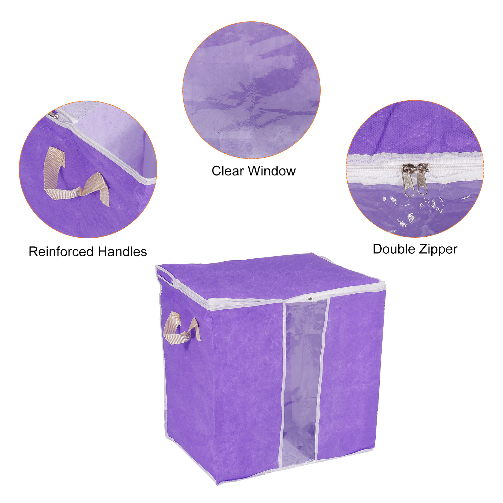 Unique Bargains Foldable Clothes Storage Bags with Reinforced Handle Purple