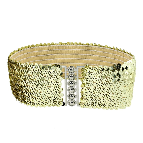 INSPIRE CHIC Women's Sequin Wide Textured Stretchy Elastic Waist Cinch Belt Gold Tone One Size