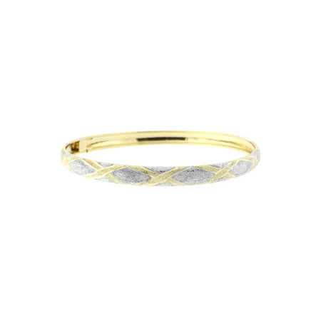 10k Yellow and White Gold Two-Tone 6mm Textured X Pattern Bangle Bracelet, 7" 8"