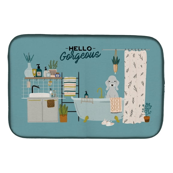 Blue Bedlington Terrier in Bathtub Dish Drying Mat