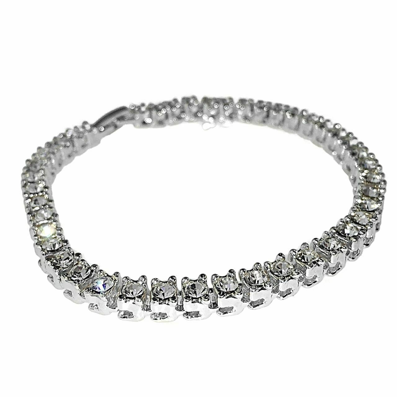 Tennis Bracelet One Row Iced Bling Silver Tone Hip Hop Wrist Chain 8" Inch x 5 MM Thick