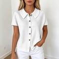 thumbnail image 2 of NinXxx Women‘s Lapel Collar Short Sleeve Blouse Button Front Loose Fit Top White XL, 2 of 5