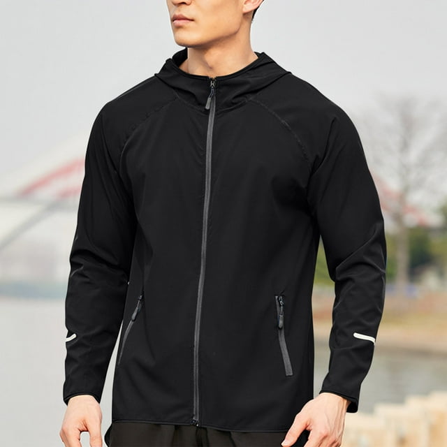 Coupe-vent pour Hommes et Femmes - Veste de Course Légère à Capuche, Protection Solaire UPF 50 Séchage Rapide Manteau d'Exercice Extérieur, Veste de Pêche Extensible pour Sports d'Été et Tenue Décontractée