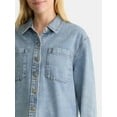 thumbnail image 4 of Time and Tru Women's Denim Overshirt with Long Sleeves, Sizes XS-XXXL, 4 of 5