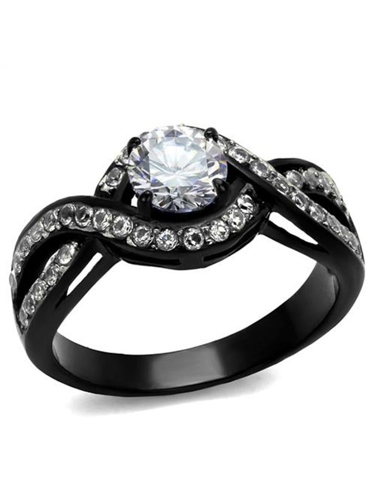 Black Stainless Steel Round Cut AAA Cz Wide Band Women's Fashion Ring Size 5-10