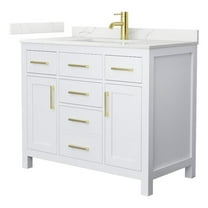 Beckett 42" White Single Vanity & Giotto Quartz Top (1-Hole) & Gold Trim