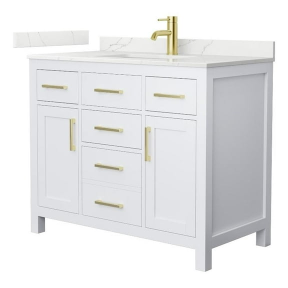 Beckett 42" White Single Vanity & Giotto Quartz Top (1-Hole) & Gold Trim