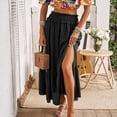 thumbnail image 4 of LNWUY Women's 2025 Summer Boho Flowy Maxi Skirt Trendy Slit Elastic High Waist A Line Beach Long Skirts with Pockets Black L, 4 of 7