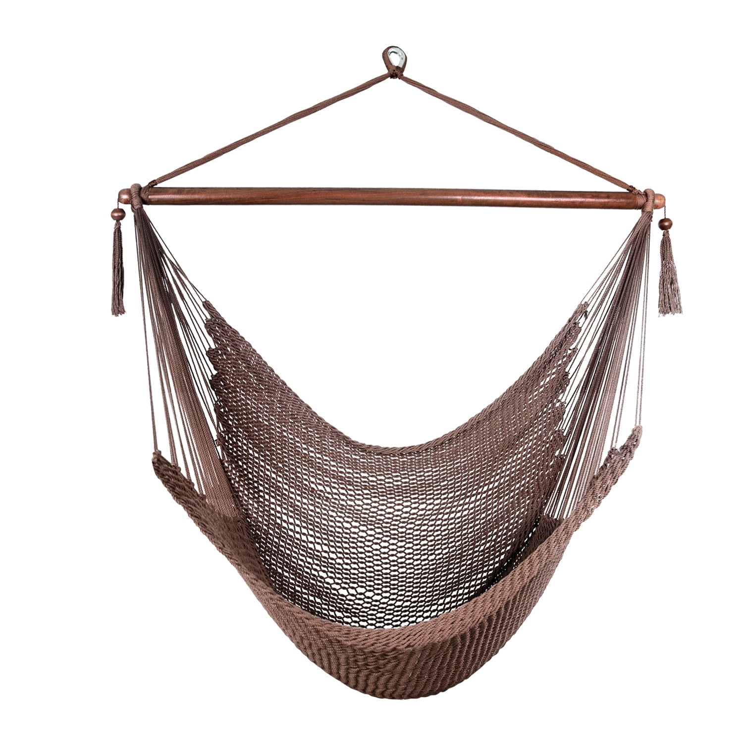 Bathonly Caribbean Hammock Swing Chair with Wood Bar, for Outdoor, Indoor, Max 330 lbs, Dark Brown