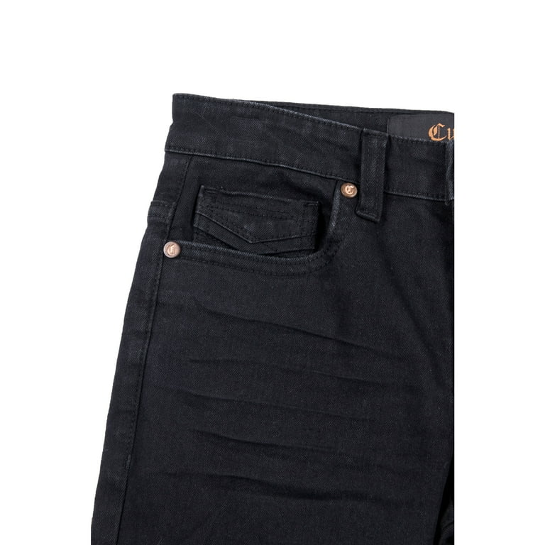 【WONDER WONDER】Hick Teen Brush Black Blue Wide Denim Pants Women's Dark Wash Skinny Fit Stretch Jeans