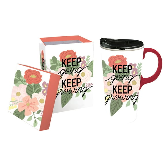 Cypress Ceramic Travel Cup, 17 OZ. ,w/box, Keep Going Keep Growing