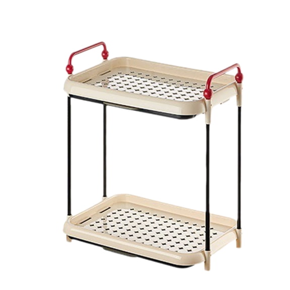 Double Tier Cup Storage Shelf, Plastic Mug Organizer with Drain Holes & Handles for Kitchen, Office, Bathroom - Black Desktop Drainer for Teacups & Coffee Mugs