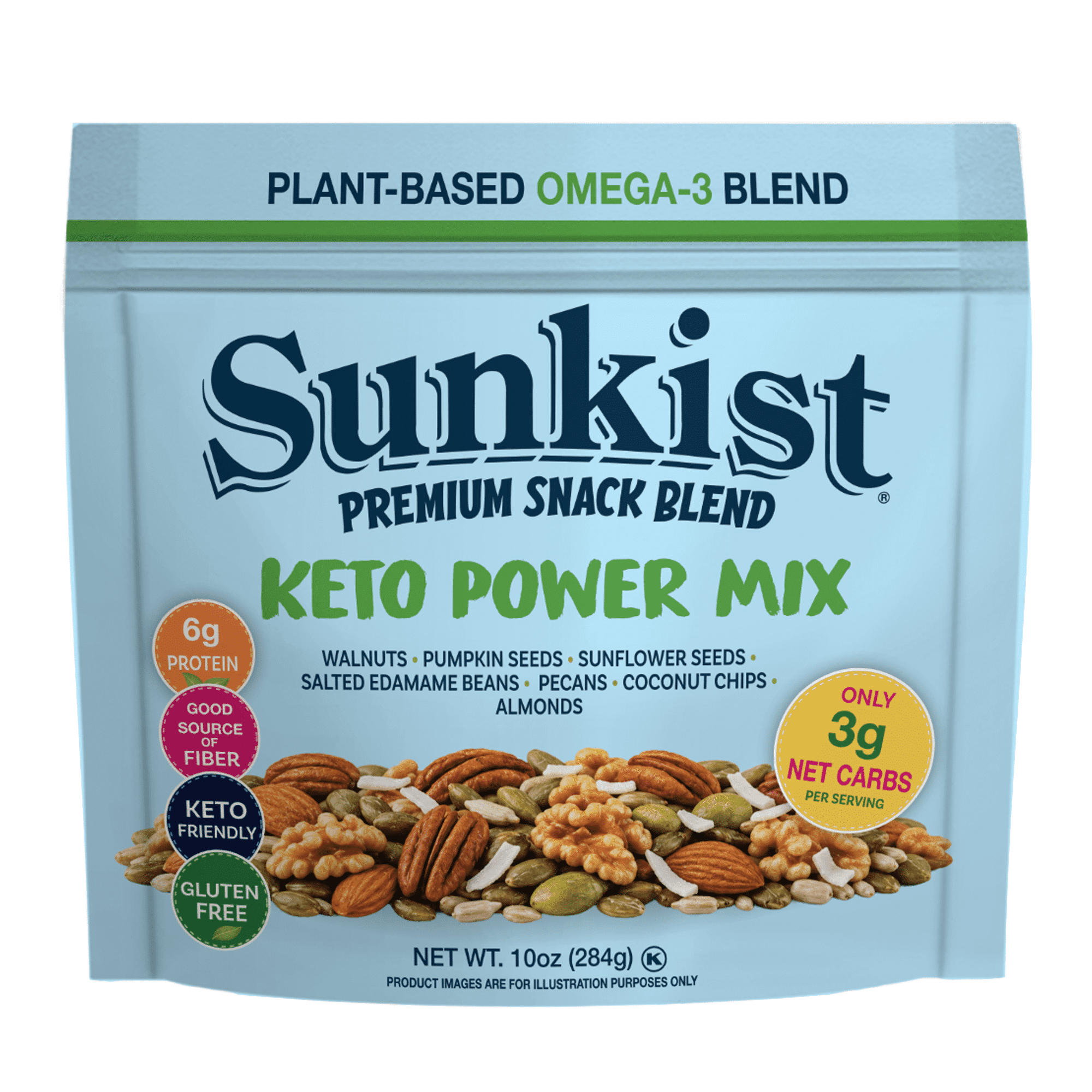 Sunkist Keto Power Mix Trail Mix, Plant-Based Omega-3 Nut & Seed Blend, 6g Protein, 3g Net Carbs, Gluten Free Snack, 10 oz