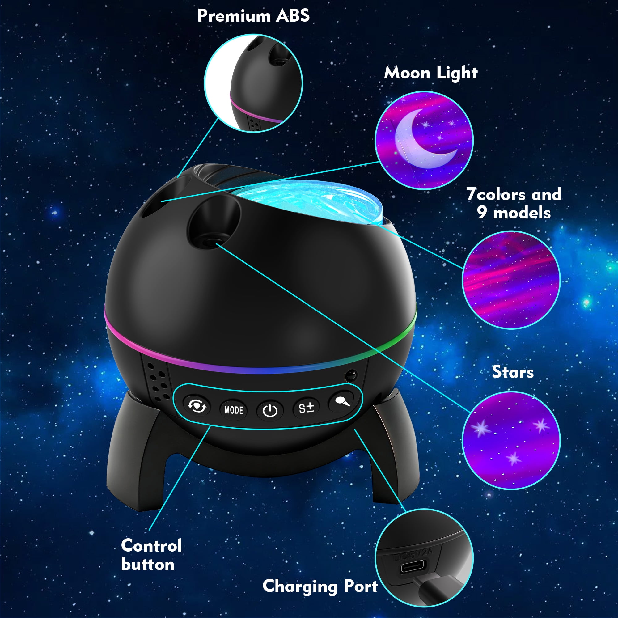 DAYBETTER Moon Star Galaxy Projector, Color Changing Ceiling Lamp,Gifts Girls Night Lights