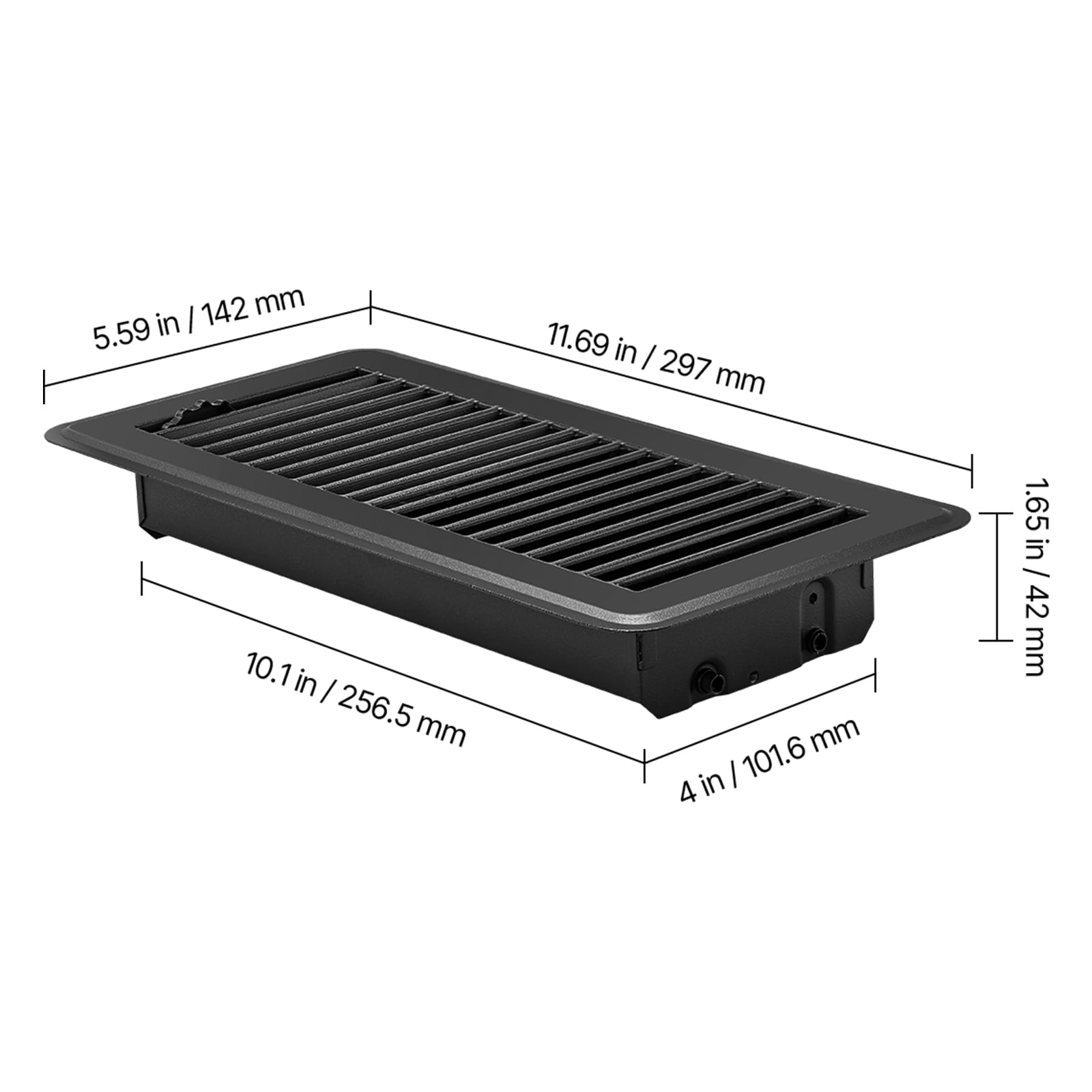 VEVOR 4 x 10 Inch Floor Registers, 12-Pack Vent Grilles, HAVC Heavy-Duty Walkable Iron Floor Vents, Easily Adjustable Rust-Proof Air Vents Deflector with Metal Damper, Ideal for Home & Office, Black