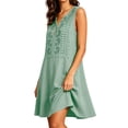 thumbnail image 4 of Kukoosong Women's Sleeveless Embroidered Tank Dress with Pockets, V-Neck Button Front Mini Casual Loose Flowy A-Line Tunic Dress, Summer Beach Boho Dress, 4 of 6