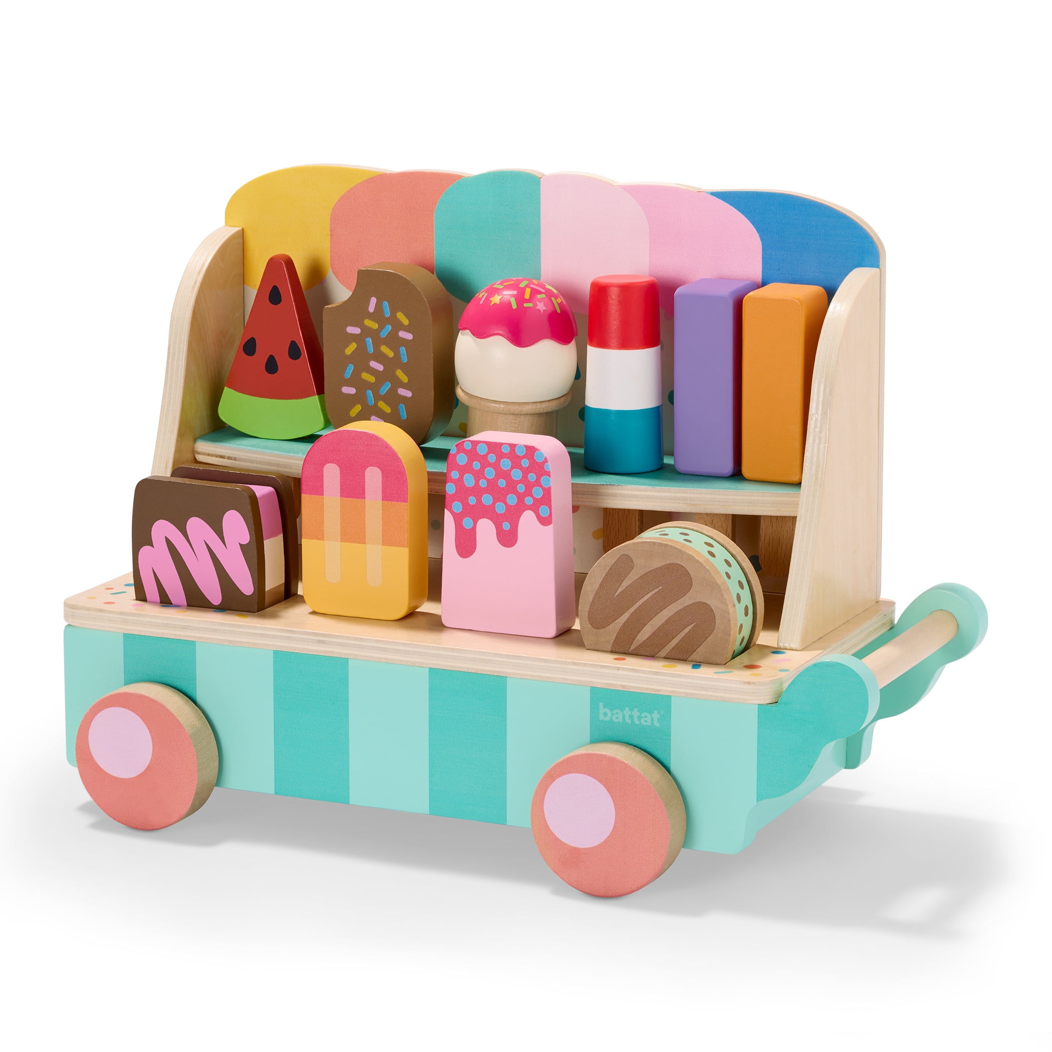 Battat Sweet Treat Wooden Ice Cream Cart Pretend Play Set for Ages 3 Years +