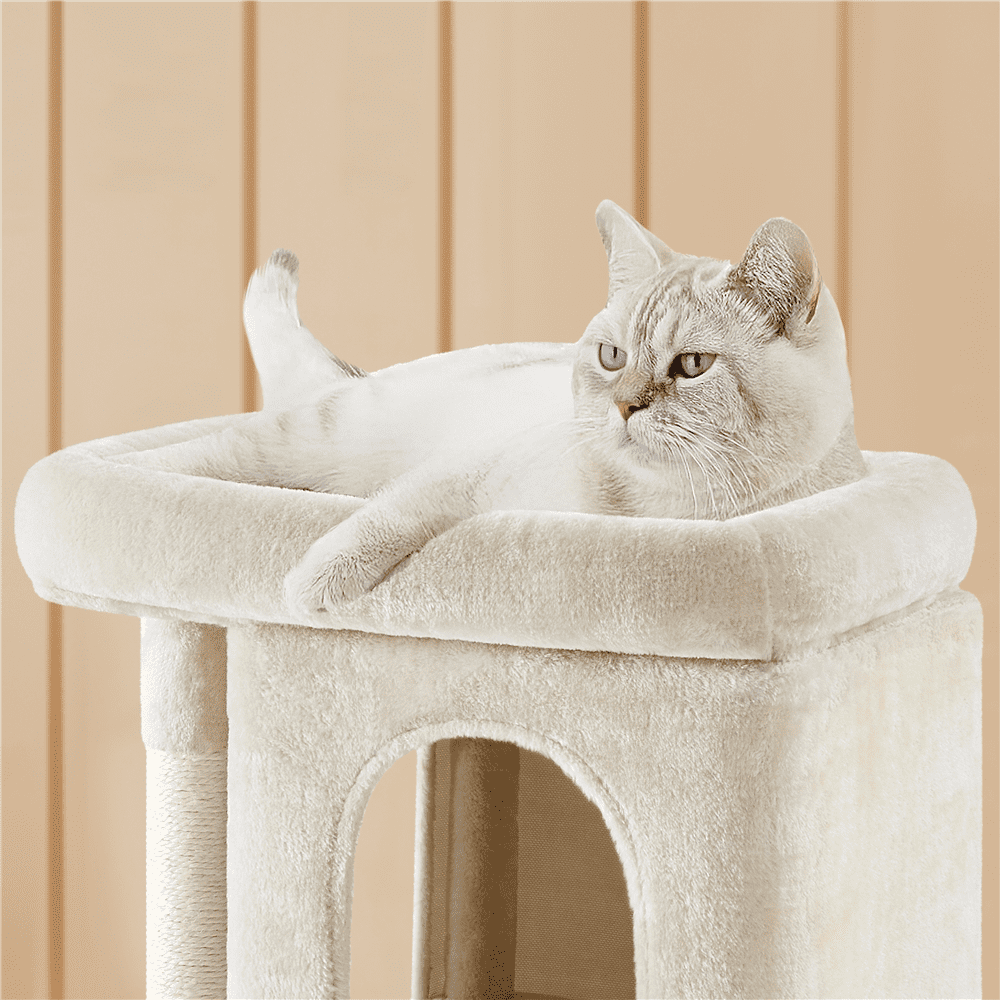 Yaheetech 33.4" Double Condo Plush Cat Tree with Scratching Posts, Beige