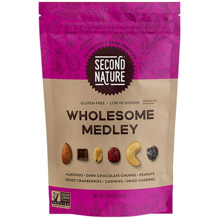 Wholesome Medley Trail Mix - Healthy Snacks Blend of Lightly Salted Nuts, Dried Fruits & Dark Chocolate Chunks - Gluten Free, Low in Sodium, Non GMO, 30 oz Resealable Pouch Second Nature - 30 Ounce (Best Tasting Healthy Snacks)