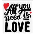 thumbnail image 3 of All You Need Is Love Shower Curtain, Calligraphic Valentines Day Phrase with Romantic Hearts, Fabric Bathroom Set with Hooks, 69W X 84L Inches Extra Long, Black Vermilion and White, by Ambesonne, 3 of 3