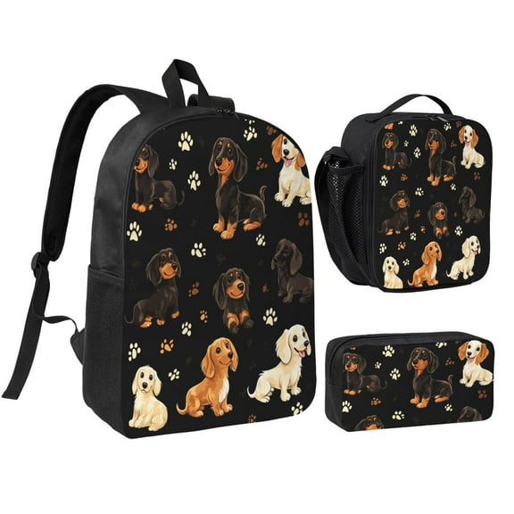 Miniature Dachshund Backpack 17 Inch Set with Lunch Bag and CaseDurableTravel Bag Combo for Work Commuting Daily Use