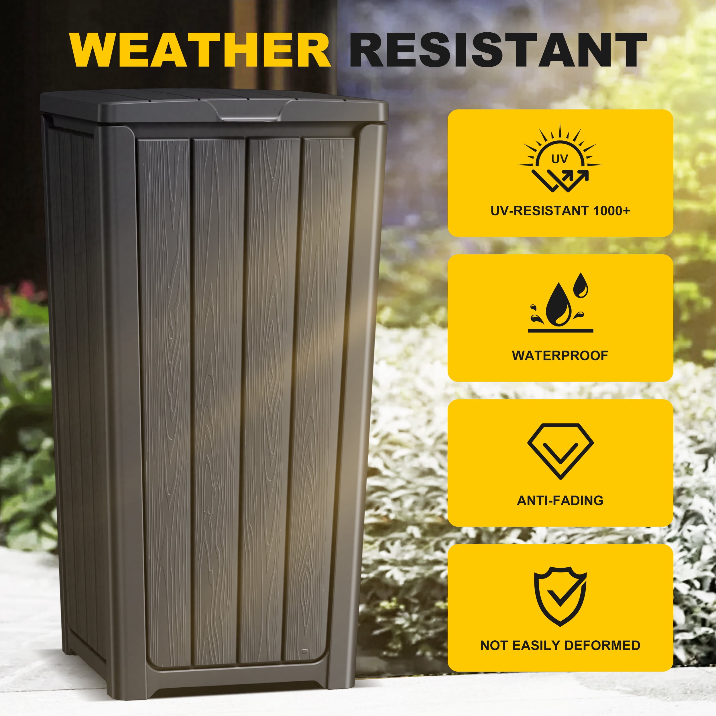 32 Gallon Resin Trash Can,Waterproof Durable & Stylish Waste Bines,Outdoor and Indoor Garbage Can,Easy to Assemble and Move,Black