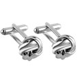thumbnail image 1 of Mancuernillas o gemelos para hombre con diseño de nudo plateado doble doble, 1 of 5